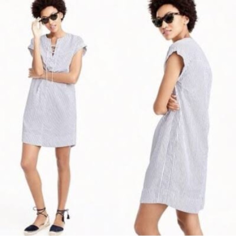 J. Crew Striped Lace-Up Shirt Dress